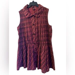 Cupcake International Tunic Women’s Sz M Pink Pintuck Button Up Art-to-wear Top